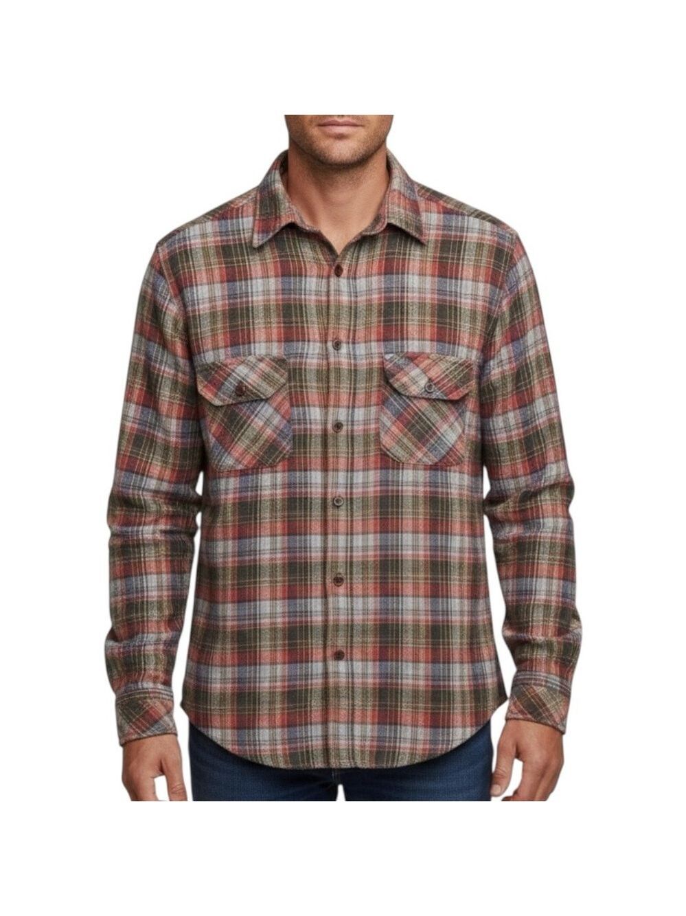 Vintage 90s Mad Man Plaid Cotton Gauze Button Up Shirt Red Green Men’s Medium